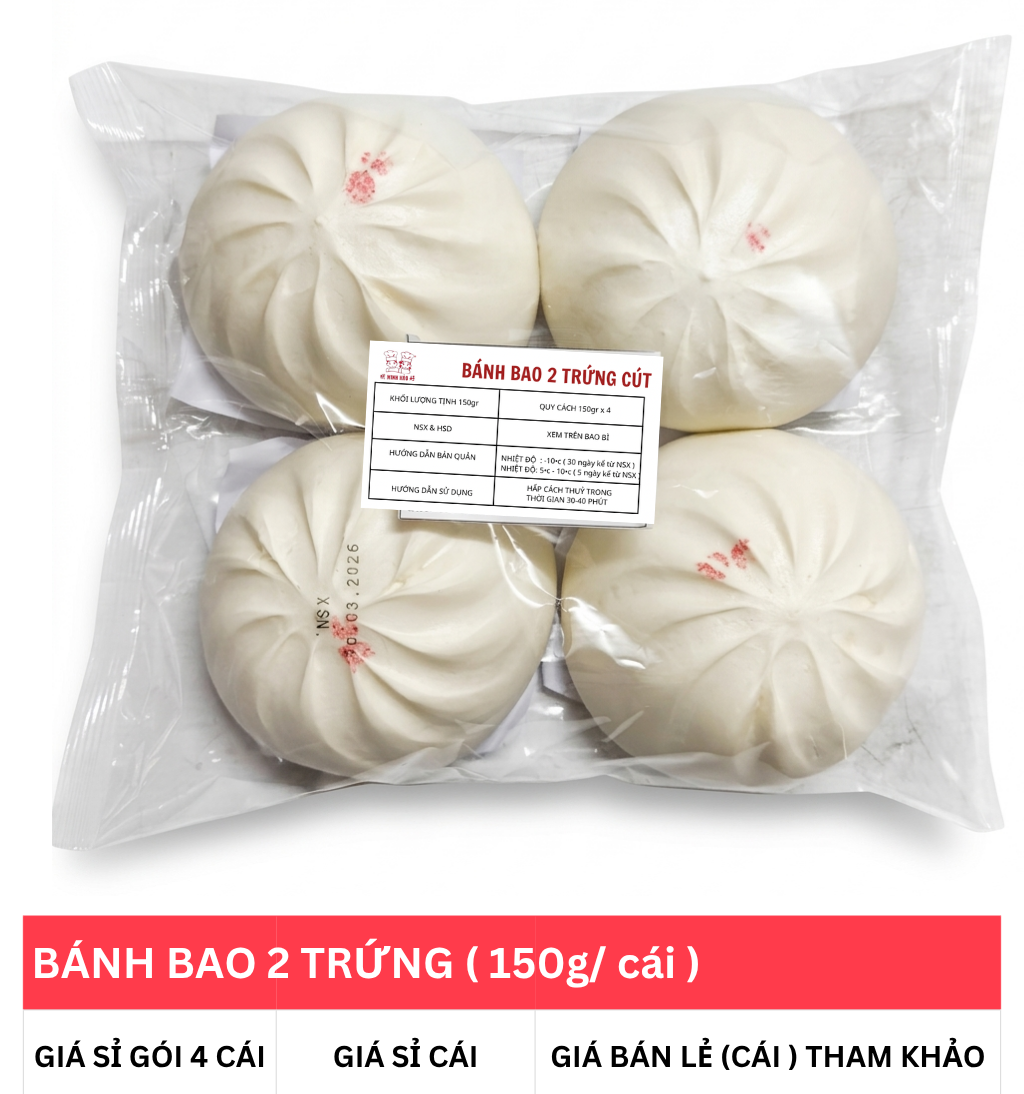 BÁNH BAO 2 TRỨNG CÚT GÓI 4 CÁI ( 150g/ cái )
