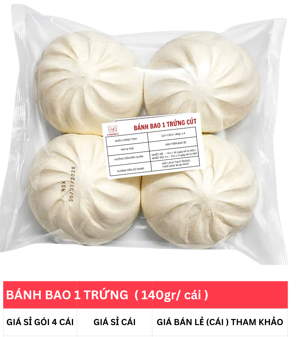 BÁNH BAO 1 TRỨNG CÚT GÓI 4 CÁI ( 140g/ cái )